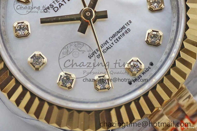MiroTime 0105 Datejust 28mm 279179 SS YG TWF Best Edition White Diamonds Markers Dial on SS YG Jubilee Bracelet NH SunProtective 2144